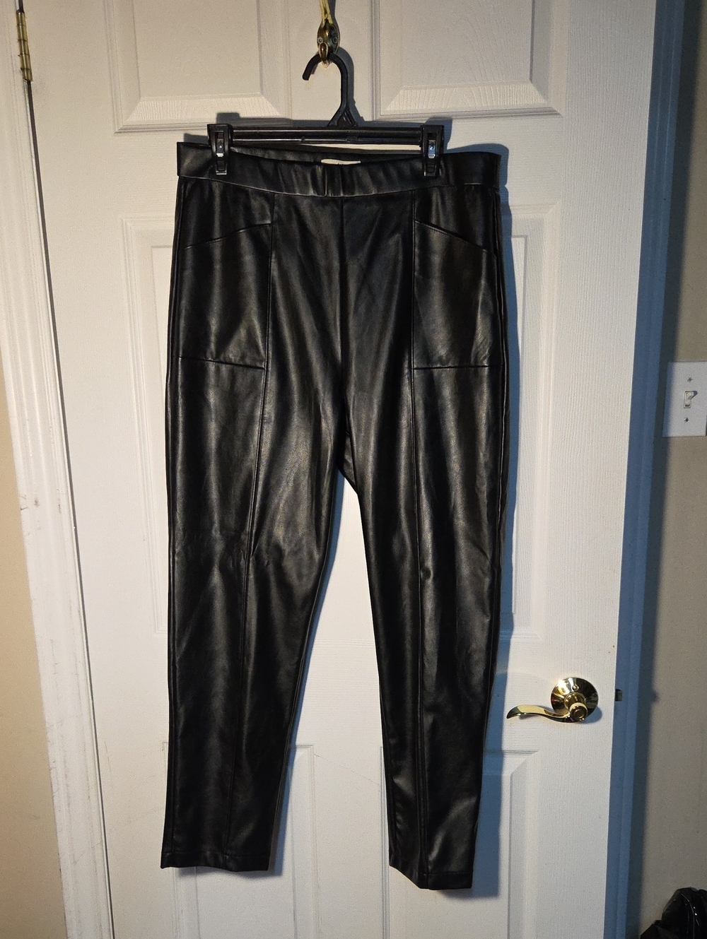 Halston Black Faux Leather Ponte Jogger Pants - Women's Sz L Like 12